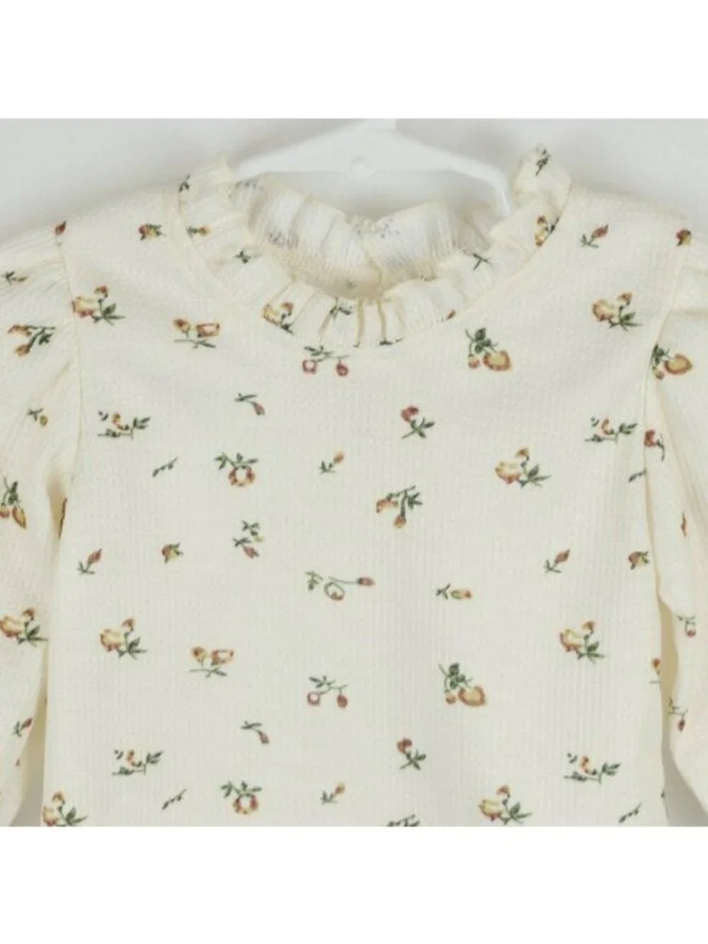 Unbranded Infant Size 6-9 Months Cream Floral Waffle Knit Long Sleeve Blouse